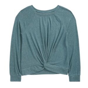 Zella Girl Supersoft Twist Front Top Teal Heather Long Sleeve Size 7-8